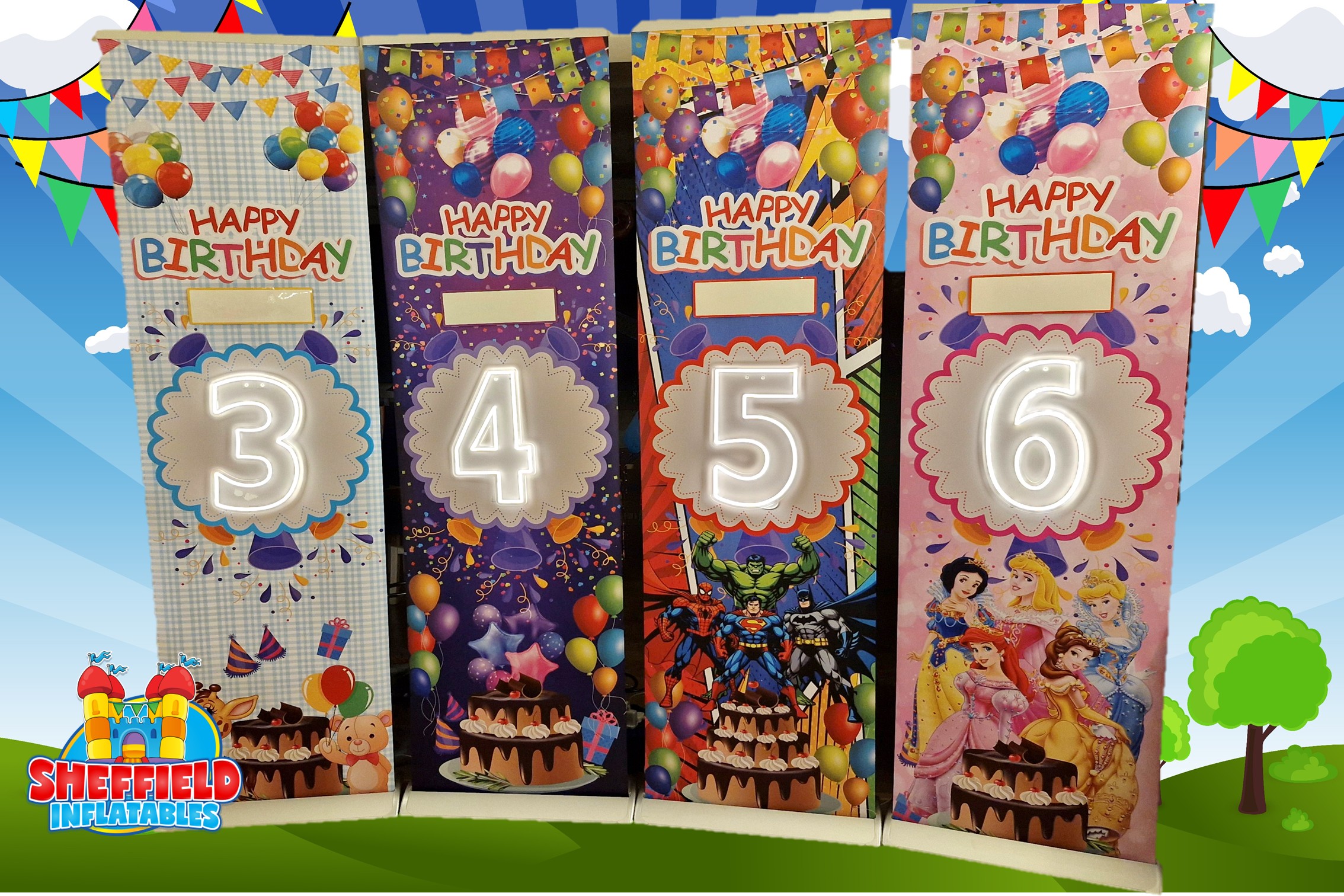 Light up number birthday banner hire Light up number hire banner